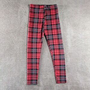 Runway Paris Red Plaid Zipper Front Leggings‎ Pants Women's Size S Punk